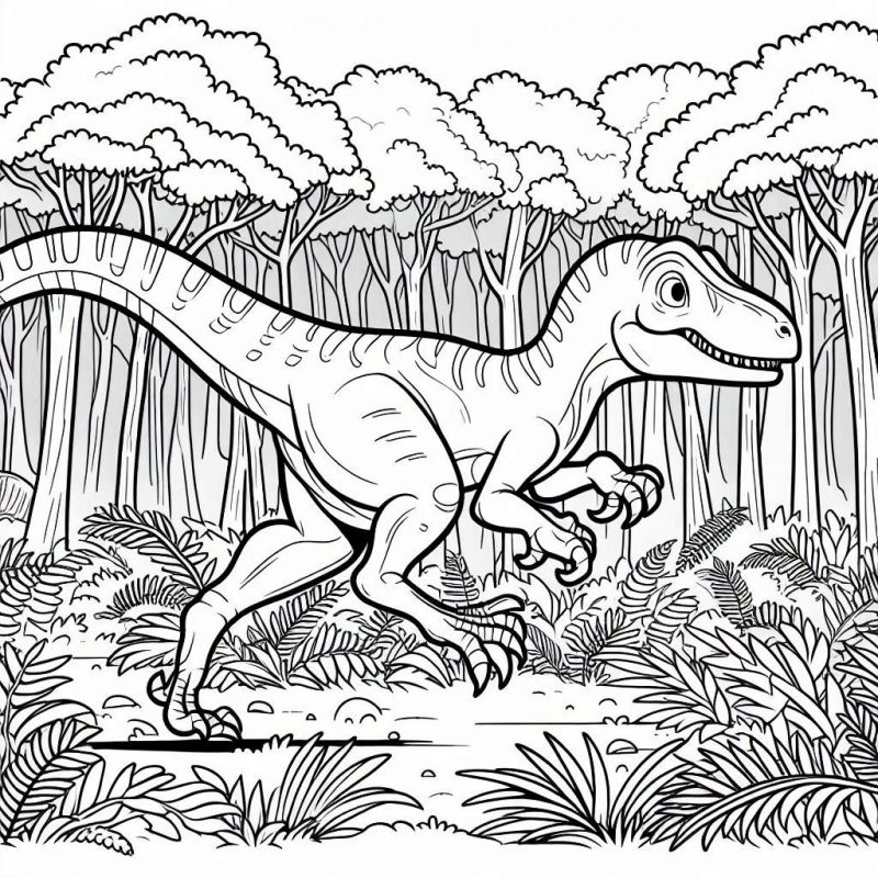 Desenho de Ambiente Pré-Histórico com Dinossauro