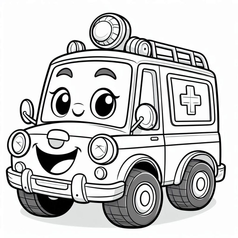 Desenho Encantador de Ambulância para Colorir