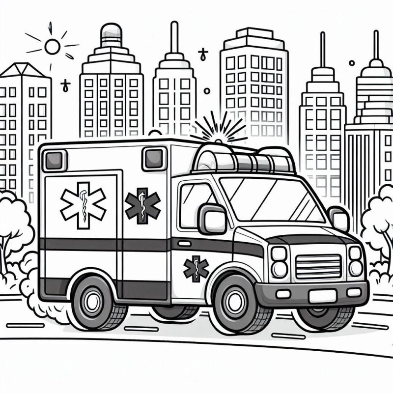 Desenho de Ambulância Urbana Detalhada para Colorir