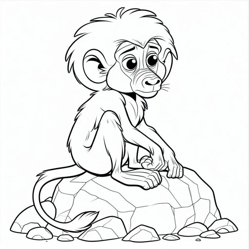 Desenho de Macaco Sentado sobre Pedra para Colorir