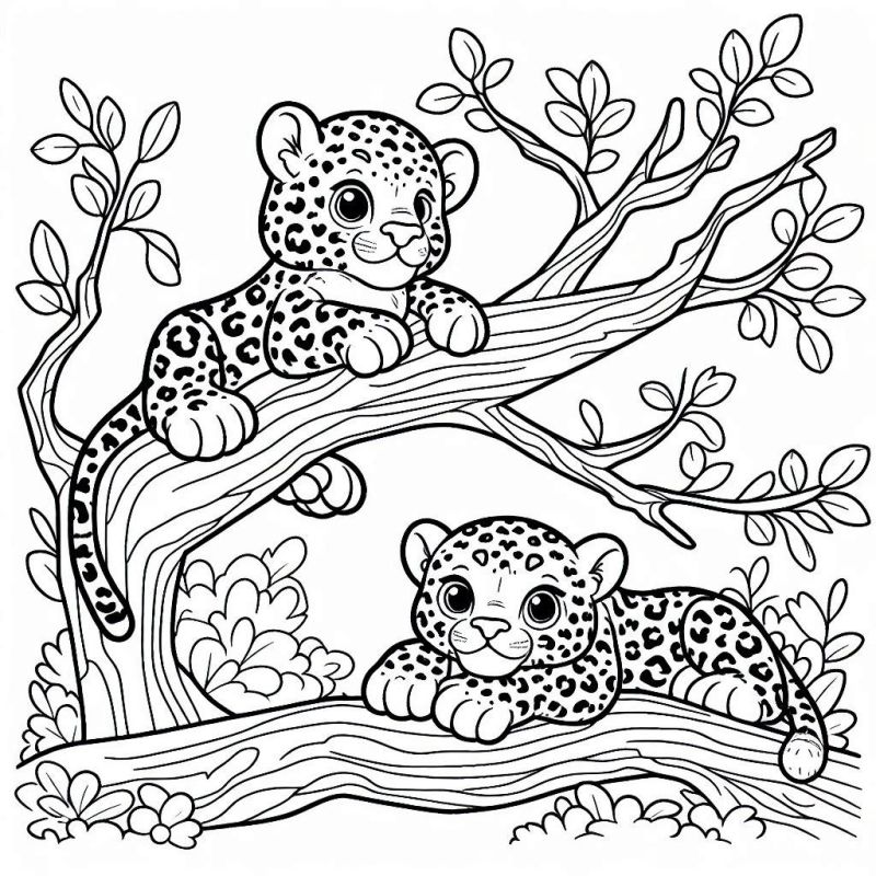 Desenho de Filhotes de Leopardo para Colorir