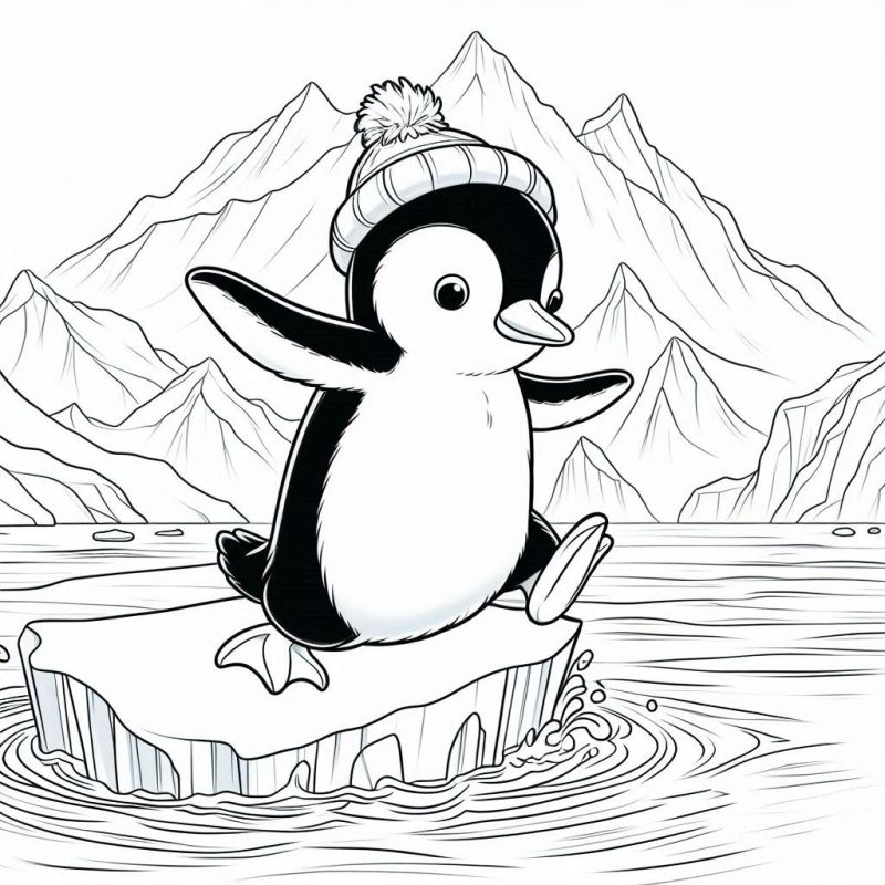 Desenho de Pinguim no Ártico para Colorir