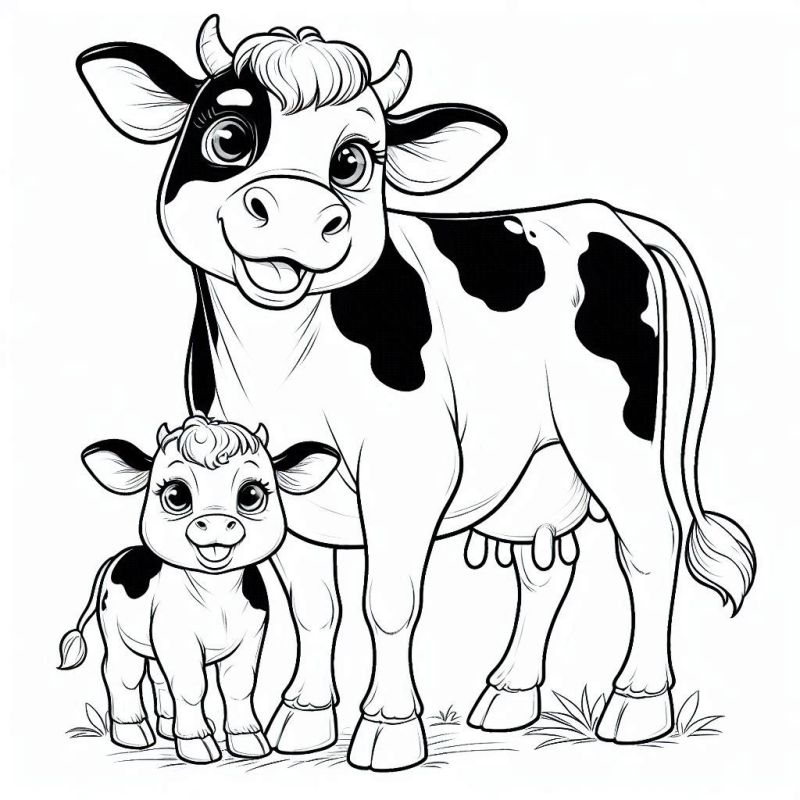 Desenho de Vaca e Bezerro para Colorir