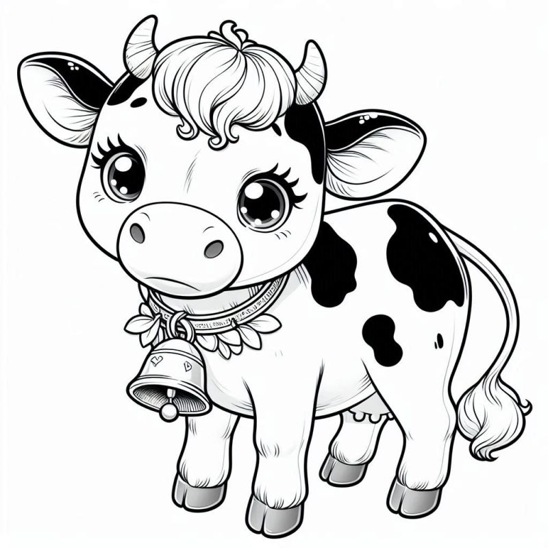 Desenho Adorável de Vaca Kawaii para Colorir