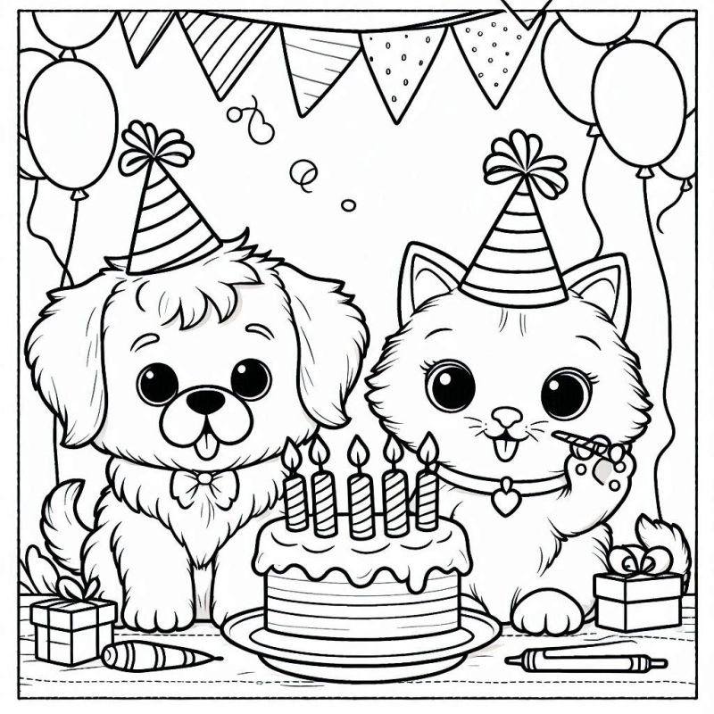 Desenho de Festa de Aniversário Alegre com Animais