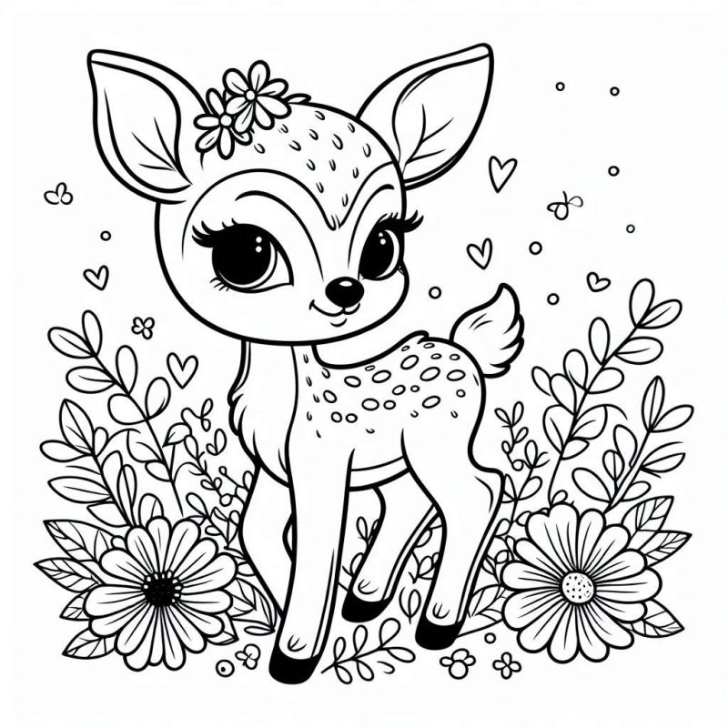 Desenho de um filhote de cervo bambi fofo para colorir