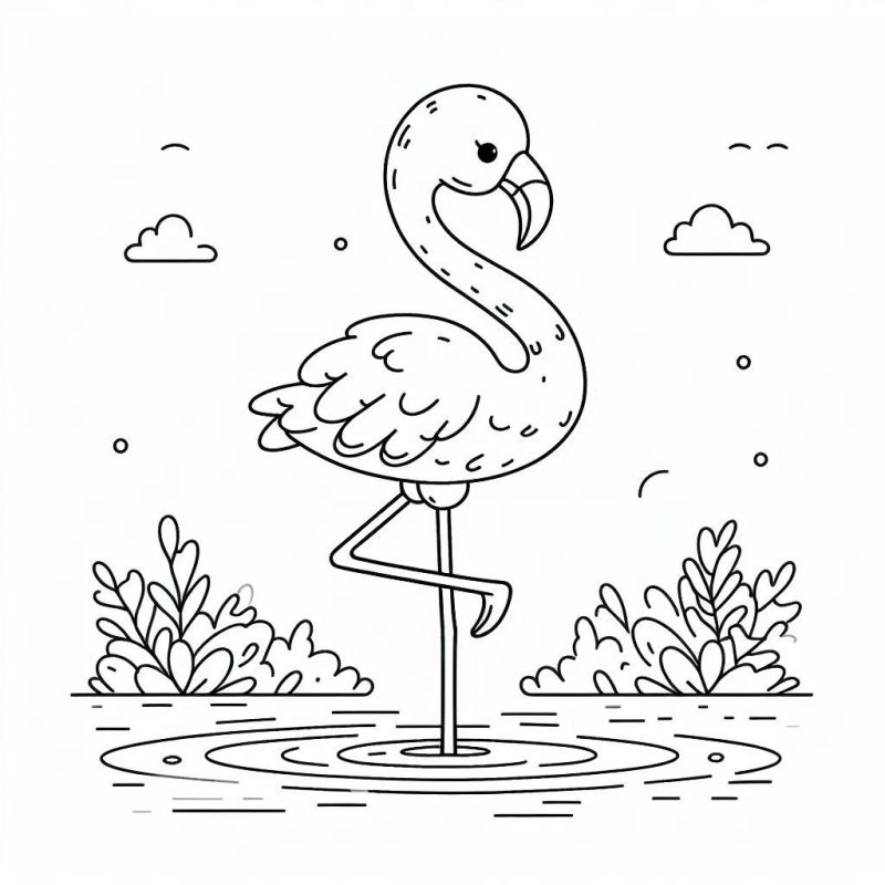 Desenho fofo de flamingo para colorir