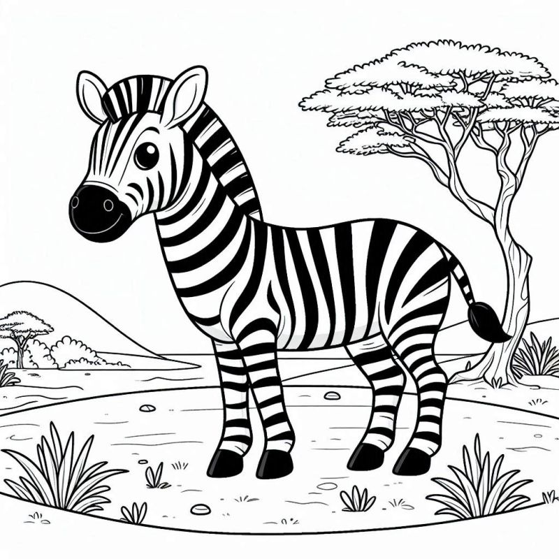 Desenho de Zebra na Savana para Colorir