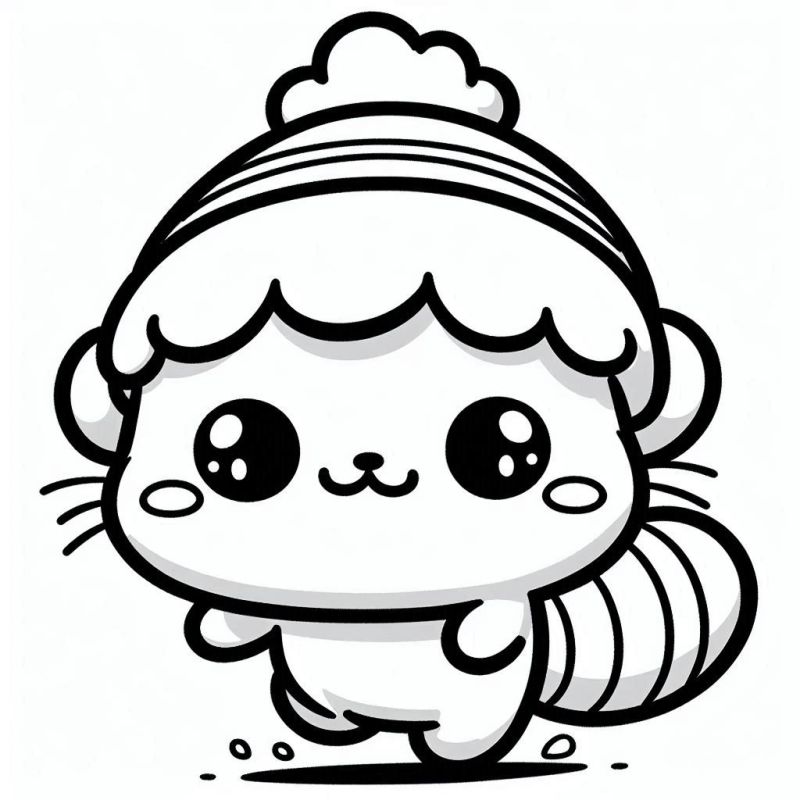 Desenho fácil de um animal fofo chibi com gorro de pompom