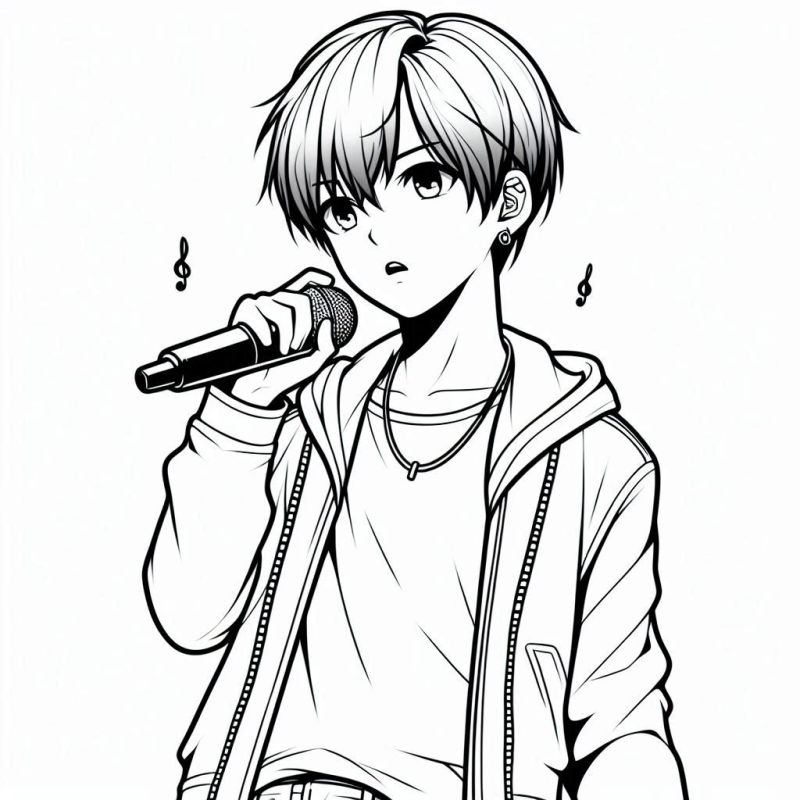 Desenho de Cantor K-Pop Anime para Colorir