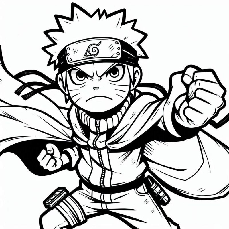 Desenho Dinâmico de Naruto em Ação para Colorir