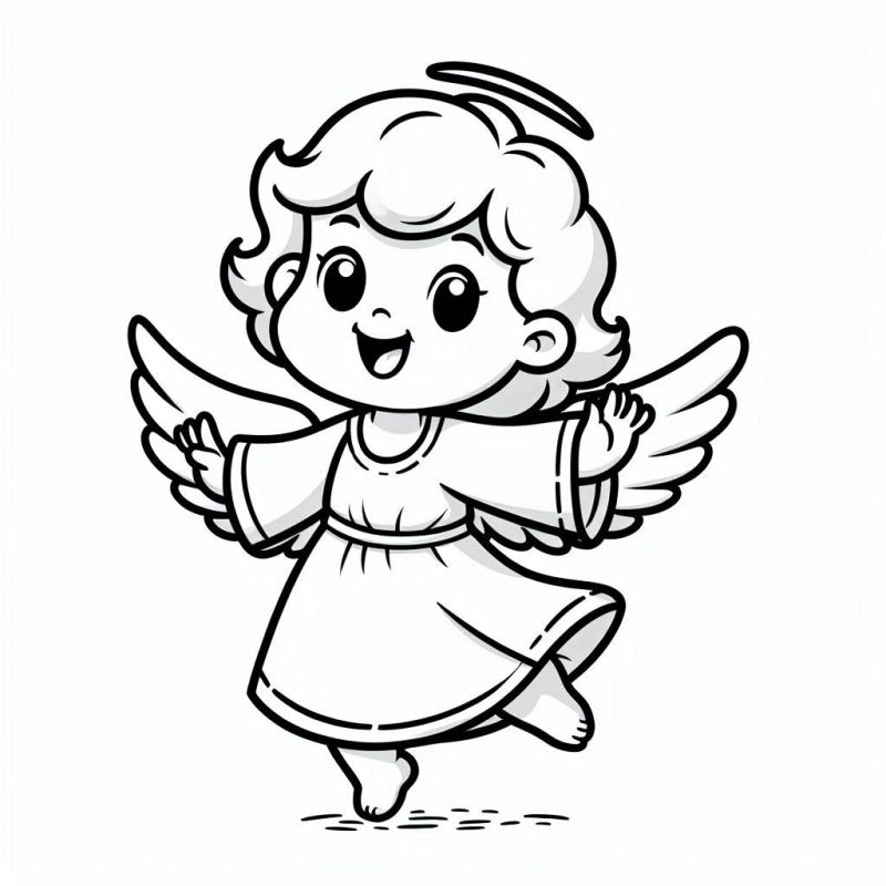 Desenho Adorável de Anjo em Estilo Cartoon para Colorir