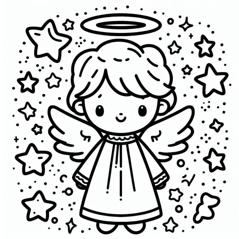 Desenho de anjo simples e adorável para colorir