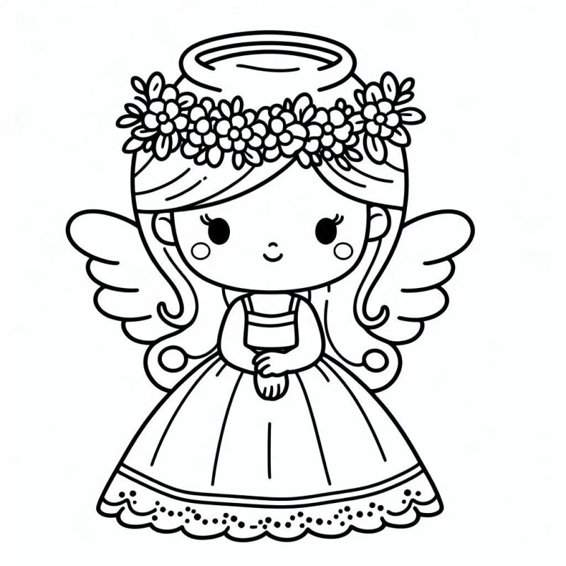 Desenho de anjo fofo e cartunesco para colorir