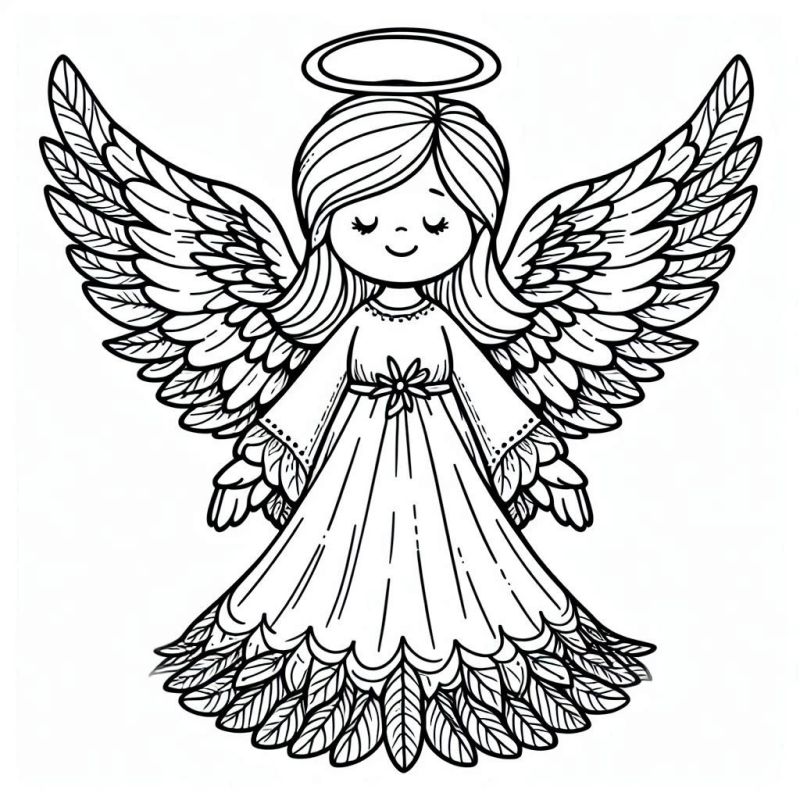 Anjo Infantil Detalhado para Colorir em Estilo de Linha