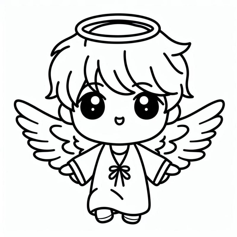 Desenho de Anjinho Chibi Fofinho para Colorir