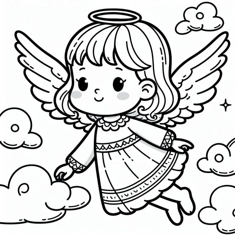 Adorável desenho de anjo infantil para colorir