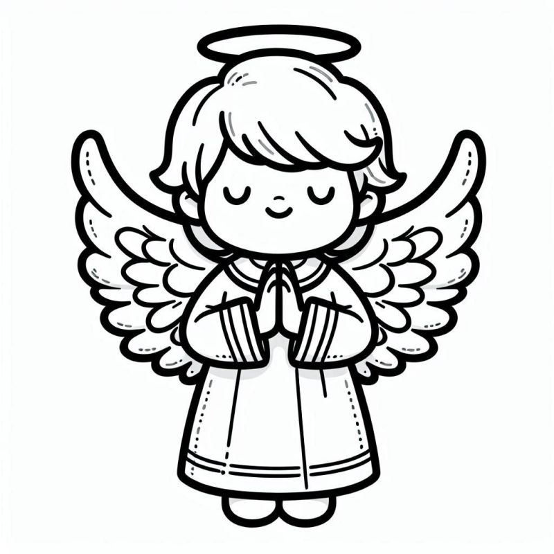 Desenho de Anjo em Oração para Colorir