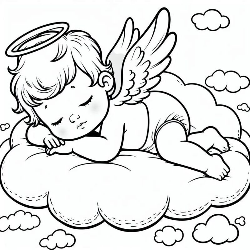 Adorável Desenho de Anjo Bebê Dormindo