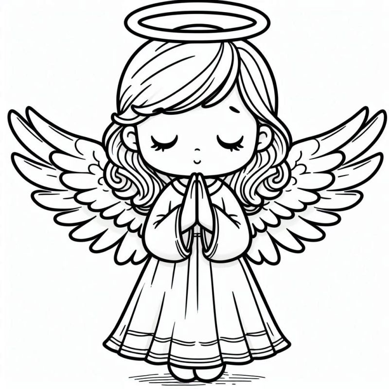 Desenho de anjo sereno com aureola para colorir