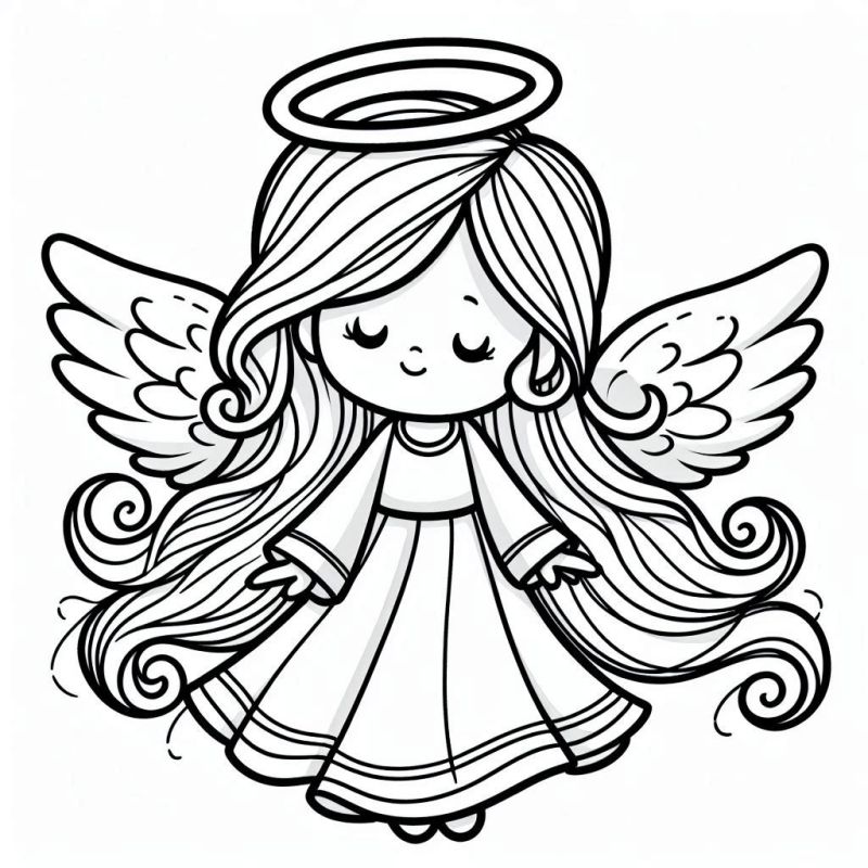 Desenho Encantador de Anjo Infantil para Colorir