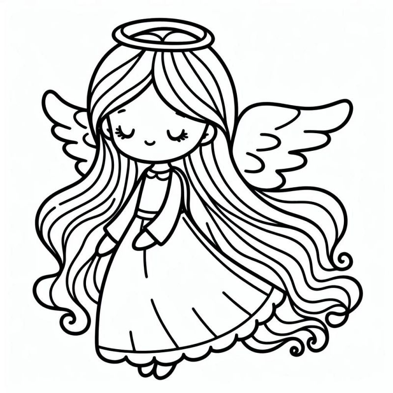 Desenho de anjo estilizado para colorir, simples e adorável