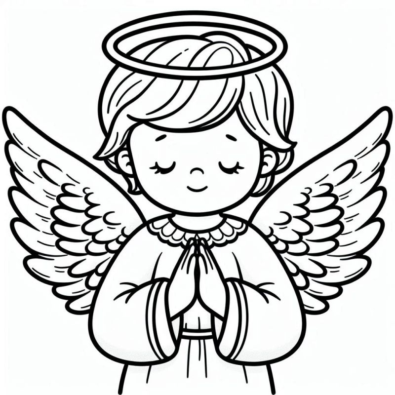 Anjo cartoon jovem com aparência tranquilizadora para colorir