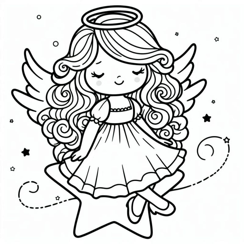 Desenho de Anjo Fofo e Infantil para Colorir