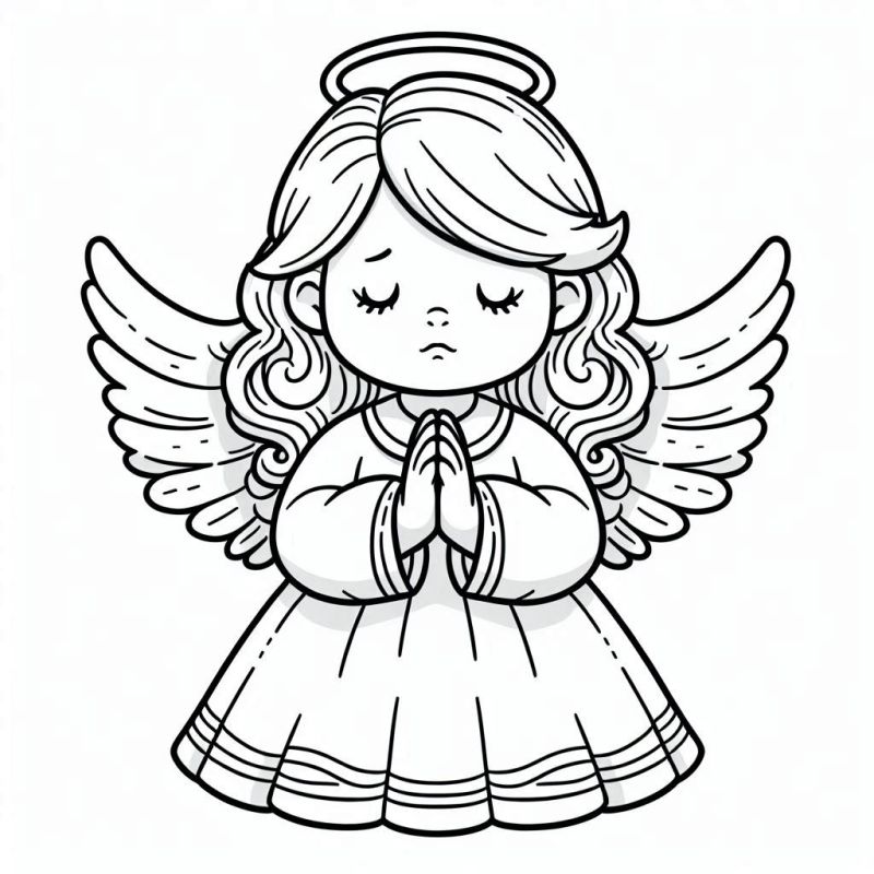 Desenho de anjo em estilo cartoon para colorir, ideal para crianças