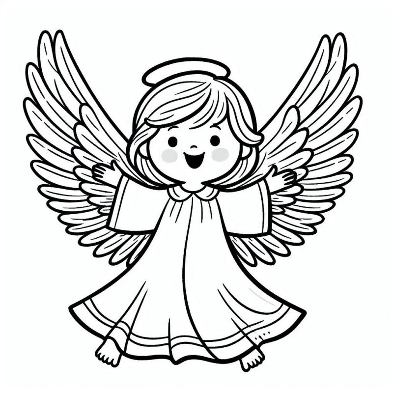 Desenho de Anjo Sorridente para Colorir