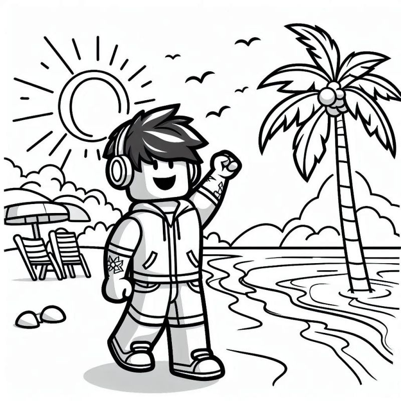 Desenho de Avatar Roblox Curtindo a Praia Para Colorir