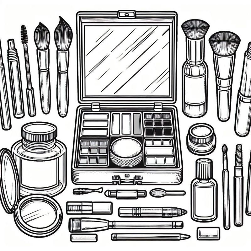 Paleta e Utensílios: Desenho de Maquiagem para Colorir