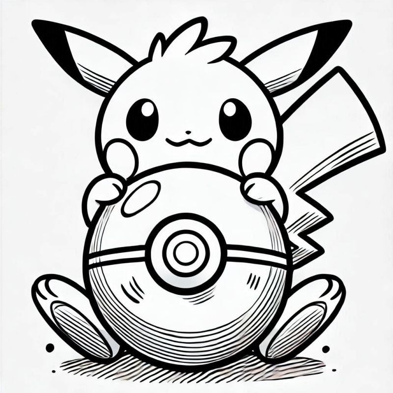 Pikachu segurando uma Pokébola para colorir