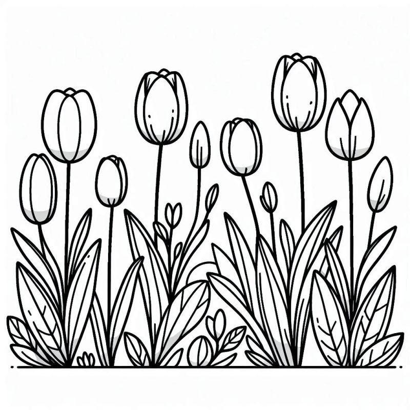 Desenho de Tulipas Harmoniosas para Colorir