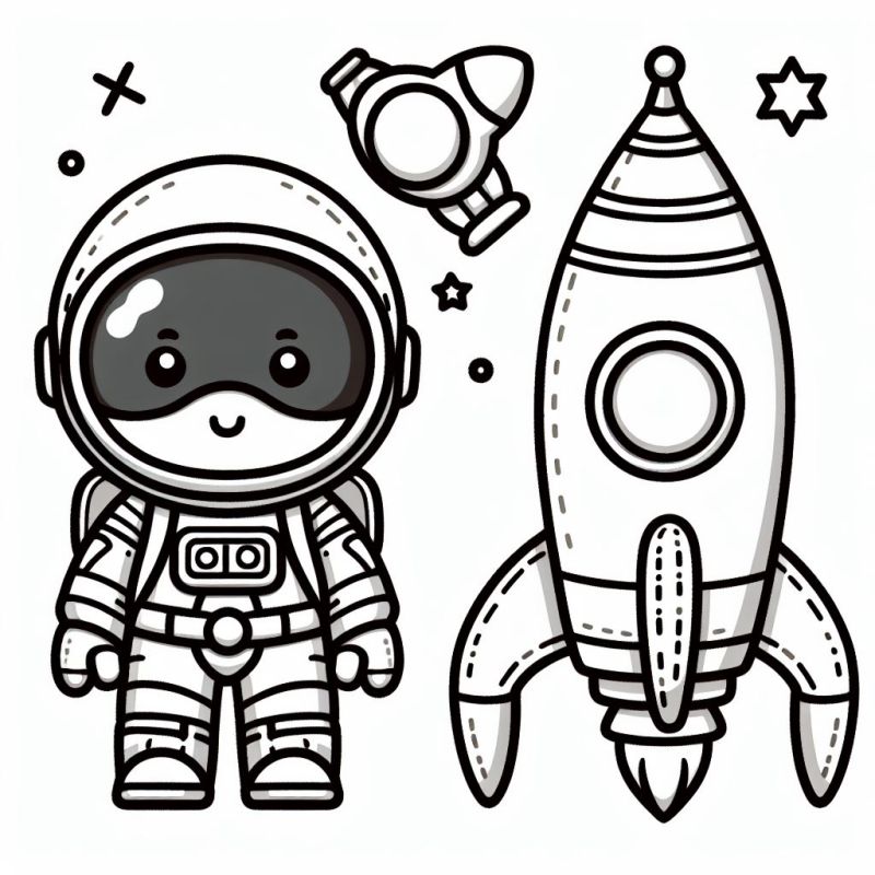 Desenho de Astronauta e Foguete para Colorir