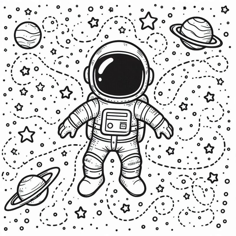 Astronauta Flutuante no Espaço Sideral para Colorir