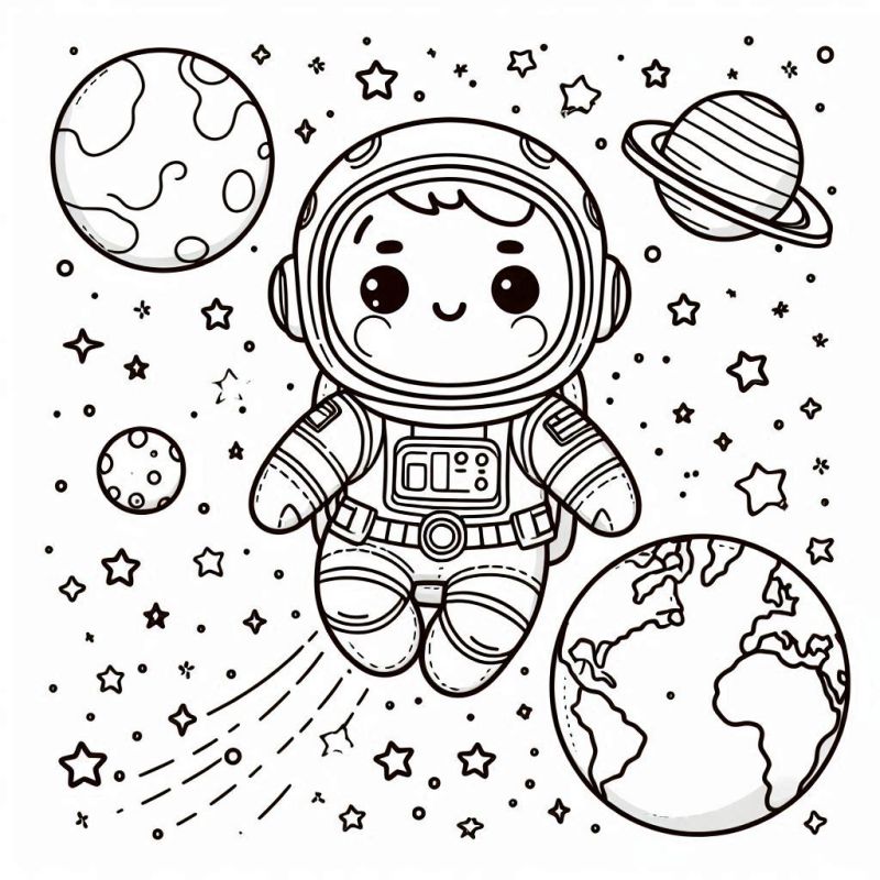 Desenho de Astronauta Flutuando no Espaço para Colorir