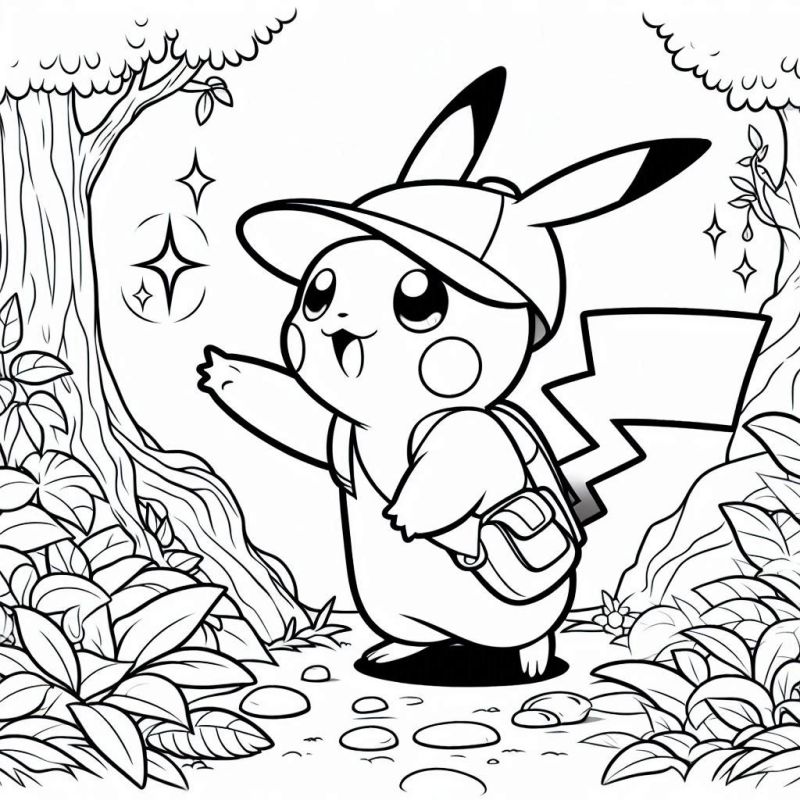 Vamos Colorir: Pikachu em Aventura pela Floresta