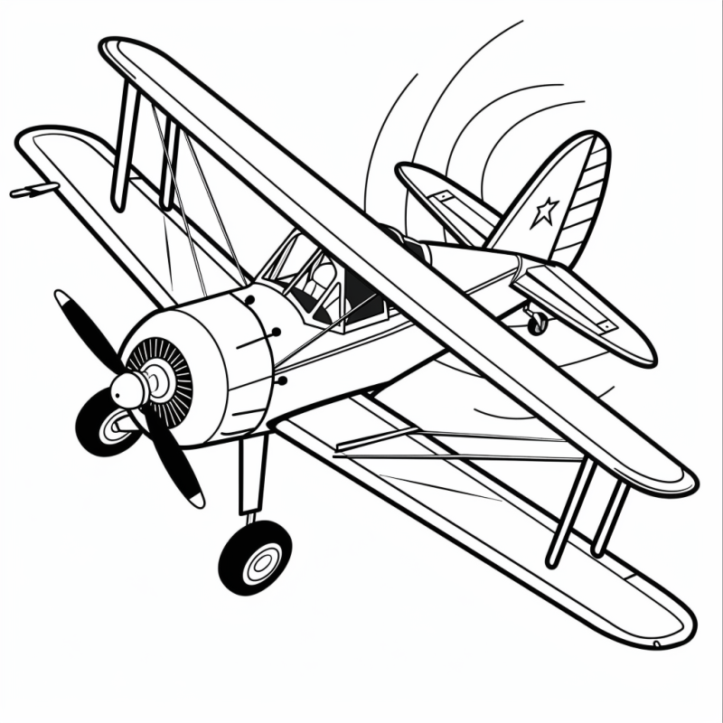 Desenho de Avião Biplano para Colorir