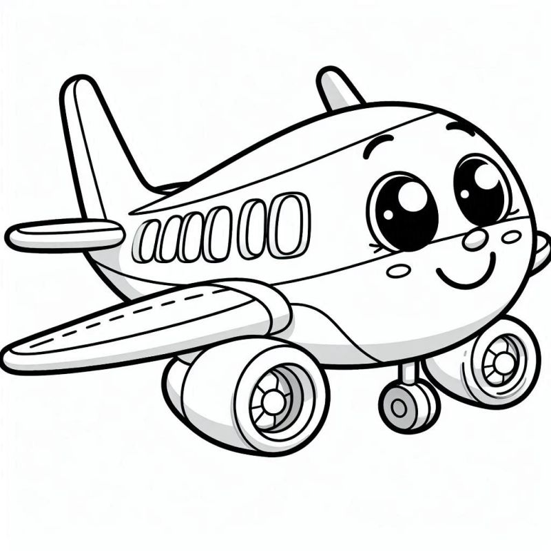 Desenho de avião em estilo cartoon fofo para colorir