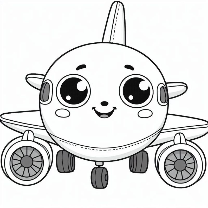 Desenho de avião fofo com detalhes divertidos para colorir