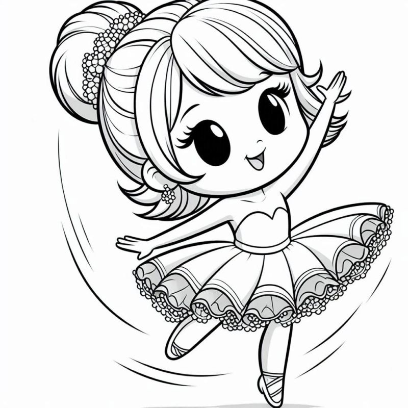 Desenho Adorável de Bailarina Chibi para Colorir