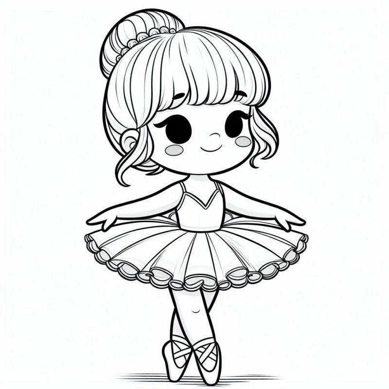 Desenho fofo de bailarina para colorir