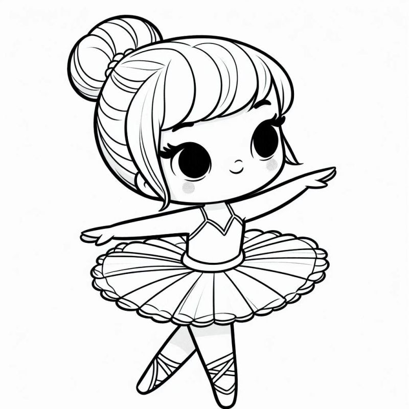 Desenho de bailarina fofa para colorir, em posição de dança clássica