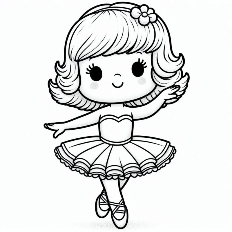 Desenho para Colorir de Menina Bailarina Fofa