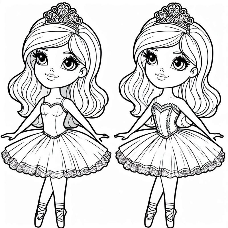 Desenho grátis de bailarinas para colorir com detalhes de tutu e tiara