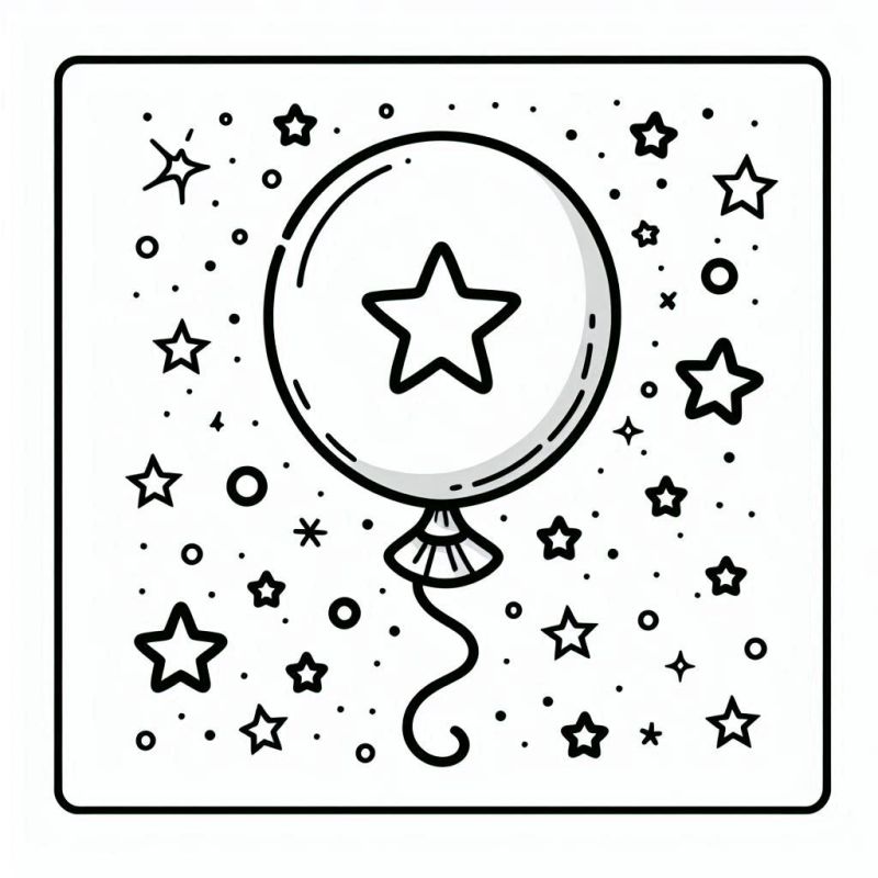 Desenho de Balão Mágico com Estrelas para Colorir