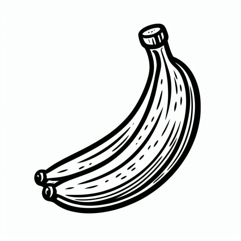 Desenho em preto e branco de um cacho de bananas para colorir