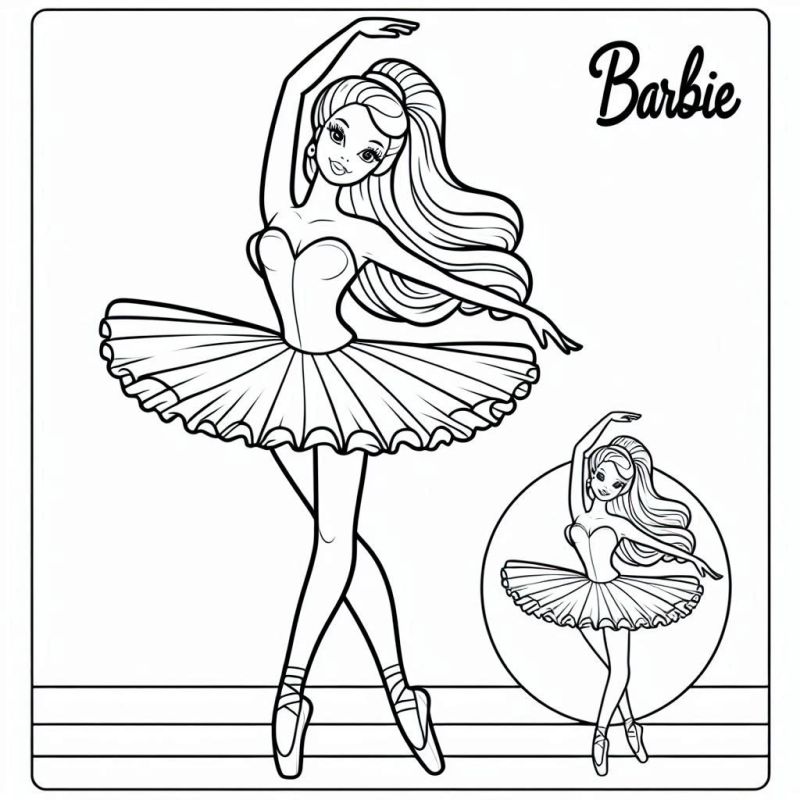 Desenho de Barbie em traje de bailarina clássica para colorir