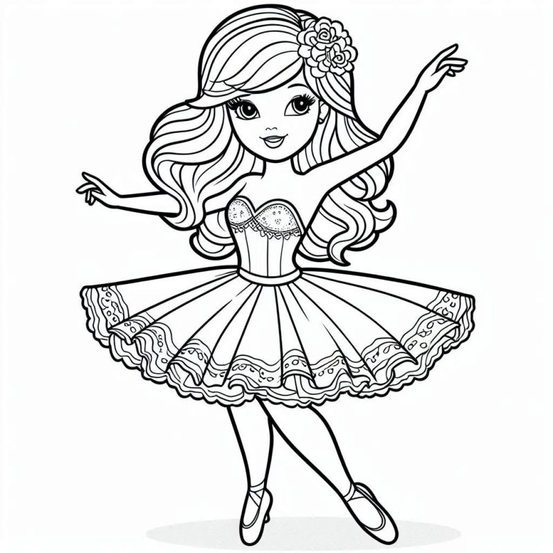 Desenho de uma bailarina clássica inspirada na Barbie para colorir